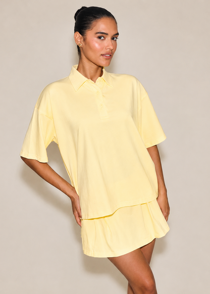 Oversized Polo Sweatshirt & Mid Rise Ribbed Sweat Mini Skirt Set