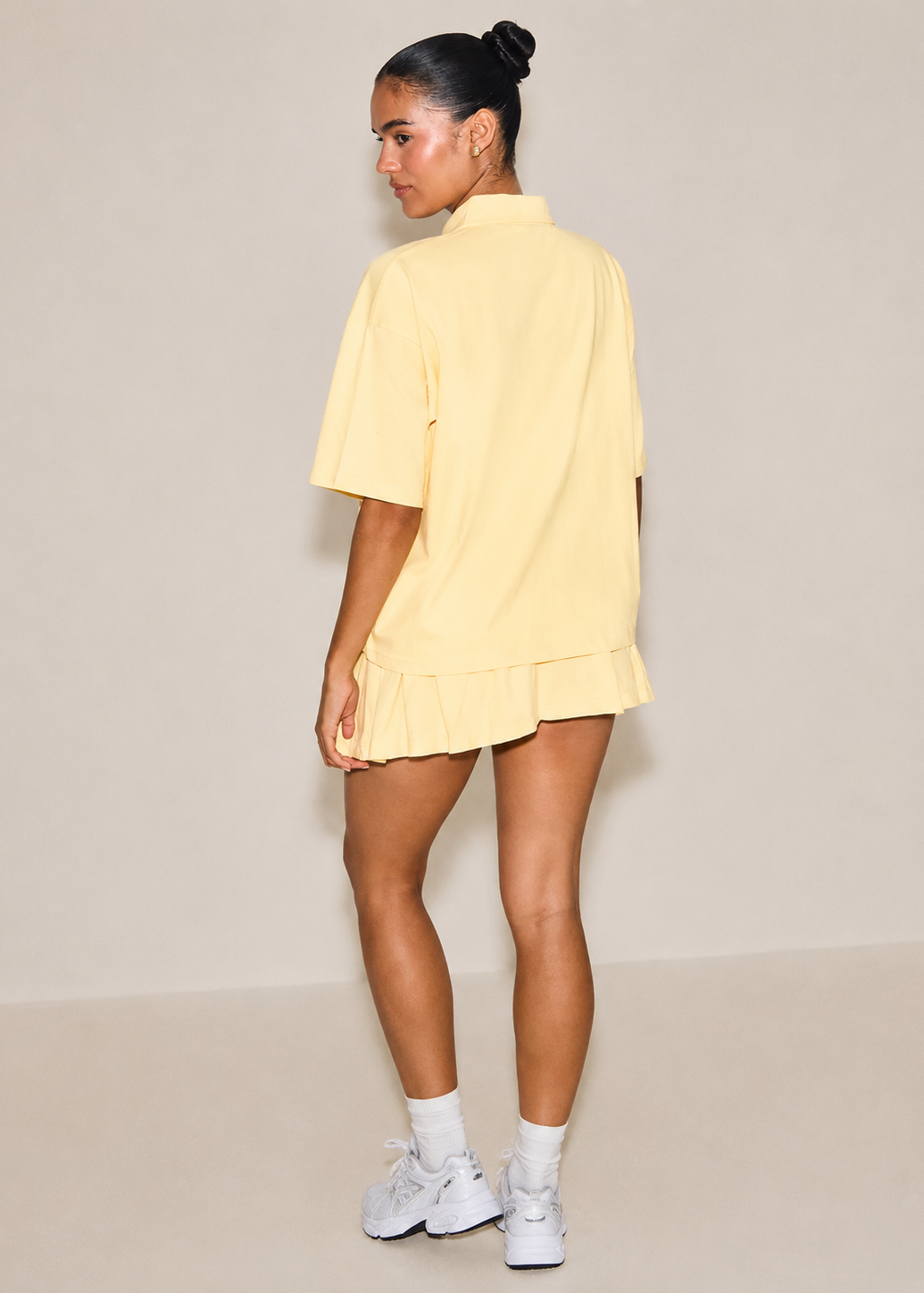 Oversized Polo Sweatshirt & Mid Rise Ribbed Sweat Mini Skirt Set