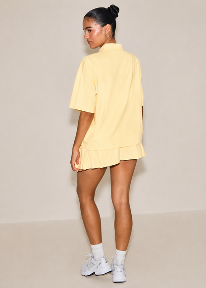 Oversized Polo Sweatshirt & Mid Rise Ribbed Sweat Mini Skirt Set
