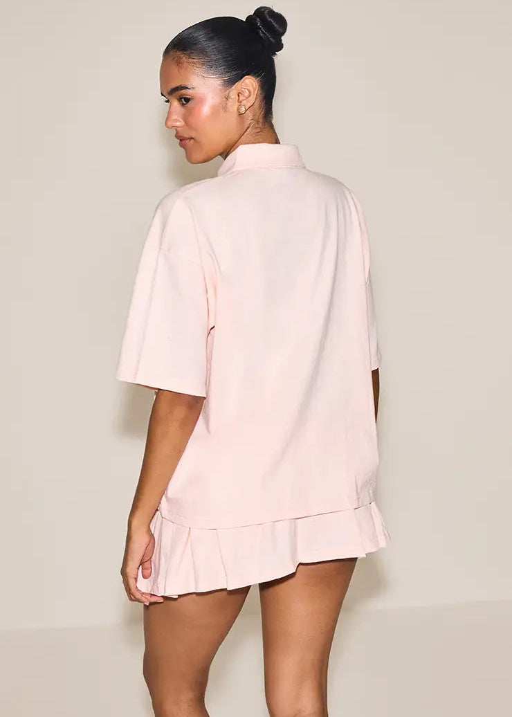 Oversized Polo Sweatshirt & Mid Rise Ribbed Sweat Mini Skirt Set